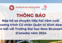 TB chuyển tiếp hai năm cuối Chương trình Cử nhân Quản trị Kinh doanh liên kết đào tạo với Trường Đại học New Brunswick (Canada) năm 2024